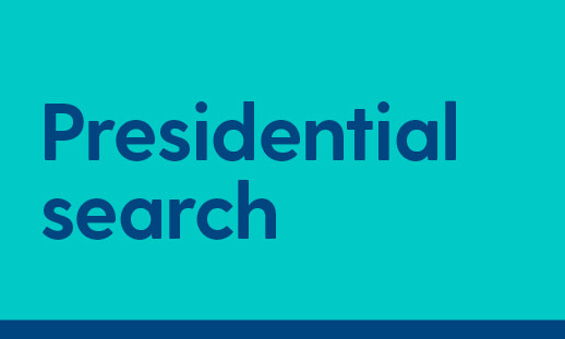 A blue image saying Presidential search in green.
