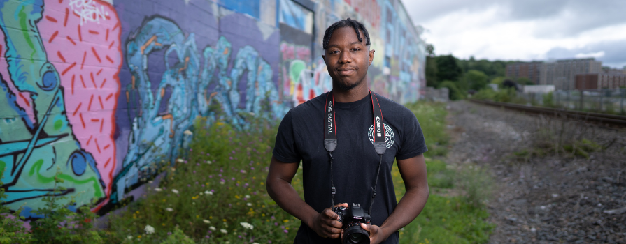 Photo of Keandre Johnson, a 2019 alum of NSCC's Applied Media and Communication Arts Program and 2021 Screen Arts Program.