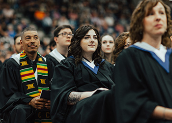 A group of NSCC graduates are seated during a Convocation ceremony.
