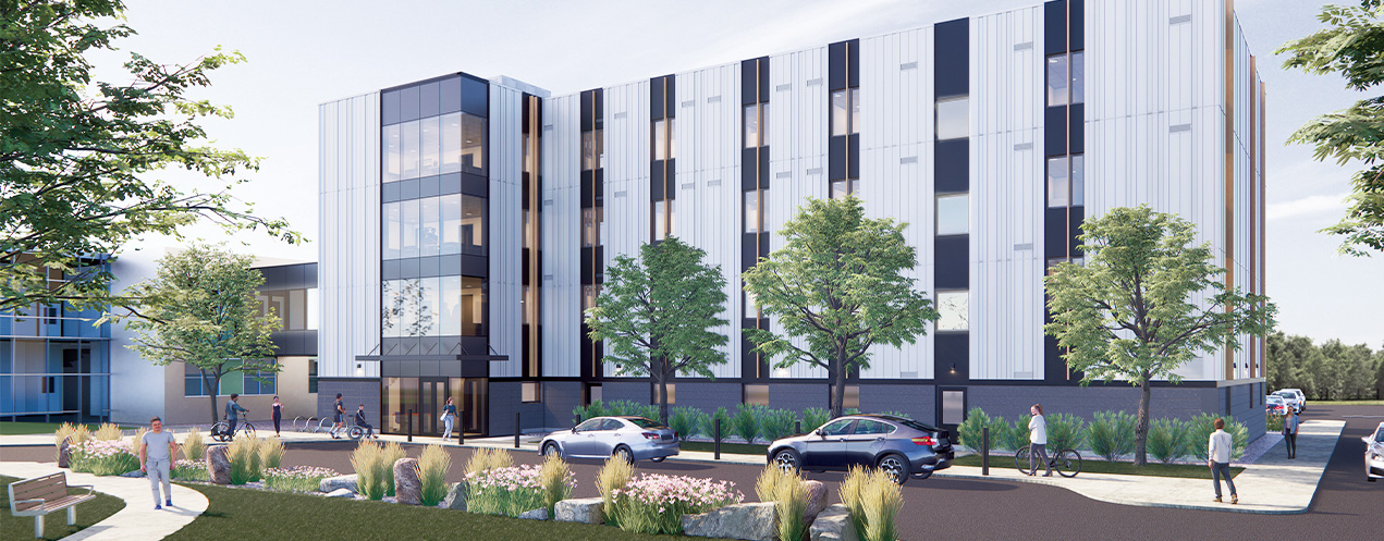 Rendering of Pictou student housing, view from Northwest.