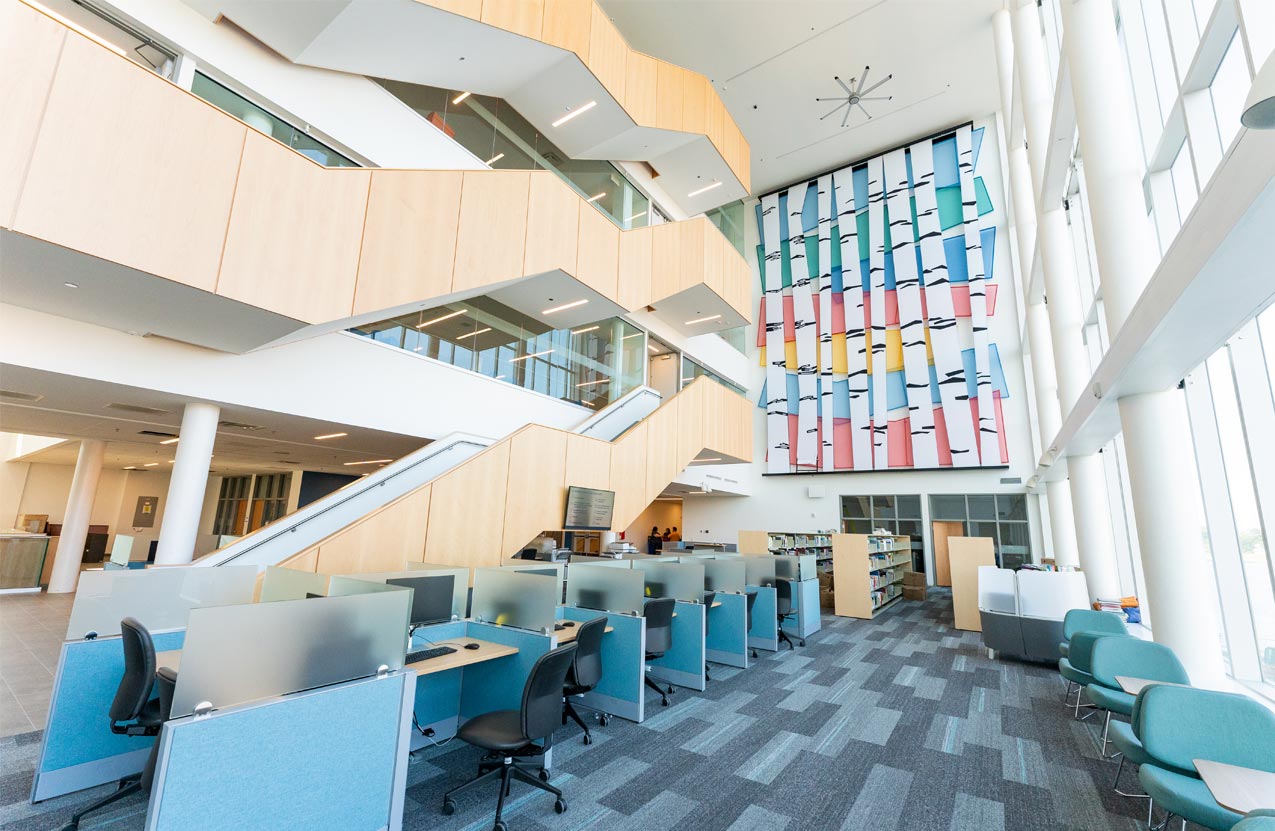 Image of the library and study space at NSCC's Sydney Waterfront Campus.