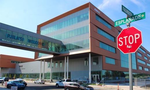 Photo of two buildings connected by a pedway at NSCC Sydney Waterfront Campus.