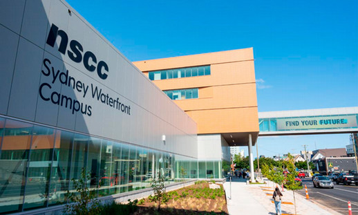 Outside view of the front entrance of NSCC's new Sydney Waterfront Campus.