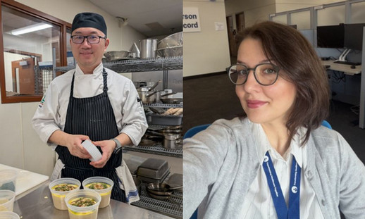 Image shows photos of 2 NSCC students - one wearing a chef uniform, the other in an office setting.