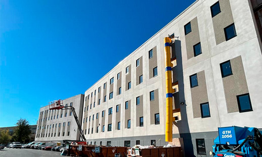 Image shows the outside of NSCC's Ivany Campus' new student housing under construction.