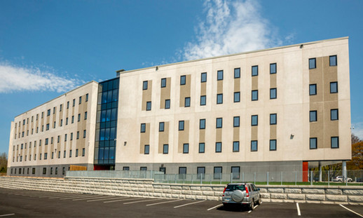 Image shows an external view of NSCC Ivany Campus's new student housing.