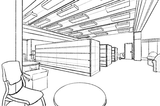 A sketch of the interior of a library by Lucas Sharkey-Chouinard.